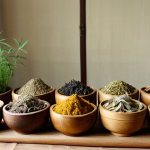 **Image Prompt for Traditional Chinese Medicine**: 
   "An elegant display of traditional Chinese herbal medicine, featuring various dried herbs and roots in wooden bowls. The background should be a serene, nature-inspired setting, reflecting balance and harmony, with soft natural lighting enhancing the colors of the herbs."