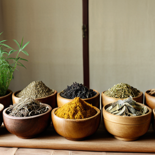 **Image Prompt for Traditional Chinese Medicine**: 
   "An elegant display of traditional Chinese herbal medicine, featuring various dried herbs and roots in wooden bowls. The background should be a serene, nature-inspired setting, reflecting balance and harmony, with soft natural lighting enhancing the colors of the herbs."