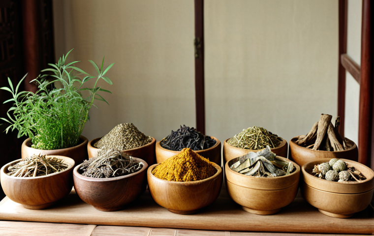 **Image Prompt for Traditional Chinese Medicine**: 
   "An elegant display of traditional Chinese herbal medicine, featuring various dried herbs and roots in wooden bowls. The background should be a serene, nature-inspired setting, reflecting balance and harmony, with soft natural lighting enhancing the colors of the herbs."