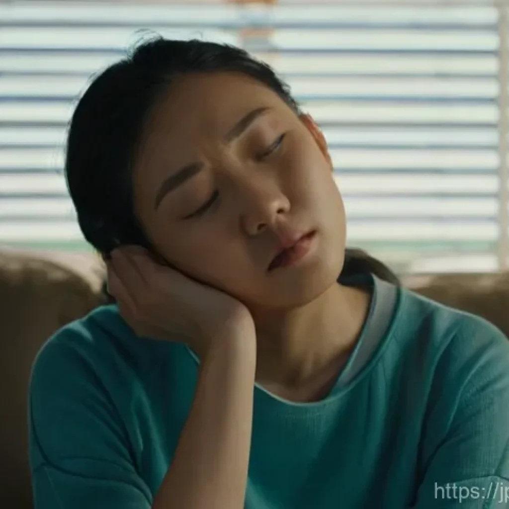 교통사고 보험 한방치료 적용 사례 - **Whiplash - The Unseen Struggle:** A realistic, high-detail image of a Japanese woman, approximatel...