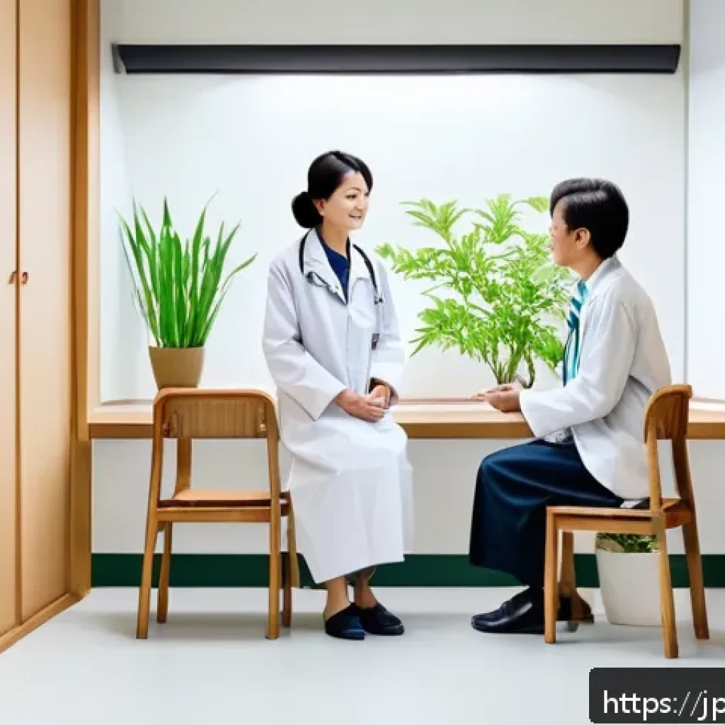 한방병원 다이어트 약물 비용 - A modern Japanese Kampo clinic interior scene, showing a calm consultation room with soft natural li...