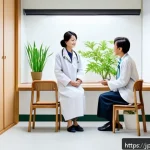 한방병원 다이어트 약물 비용 - A modern Japanese Kampo clinic interior scene, showing a calm consultation room with soft natural li...