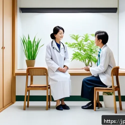 한방병원 다이어트 약물 비용 - A modern Japanese Kampo clinic interior scene, showing a calm consultation room with soft natural li...